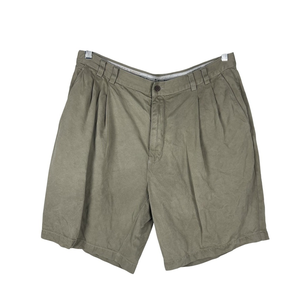 Tommy Bahama Mens 38 Shorts Khaki Pleated Silk Relaxed Chino Vacation Coastal